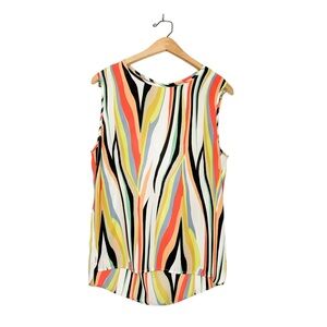 Halogen Nordstrom Colorful Abstract Stripe‎ Sleeveless Top Open Back Large L